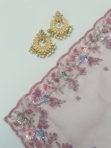 Handmade Premium Organza Saree | Onion Pink | Hand Embroidery | Ships from California